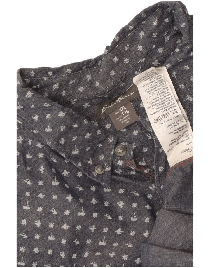 Мужская рубашка Eddie Bauer с коротким рукавом 2XL, синяя пятнистая хлопковая ткань