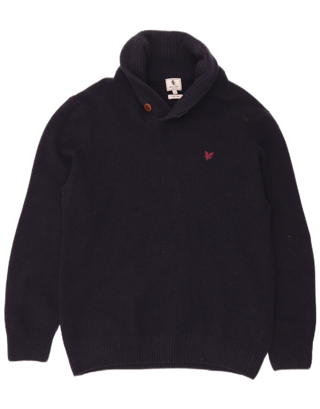 Мужской джемпер с отложным воротником Lyle & Scott, большой темно-синий шерстяной свитер