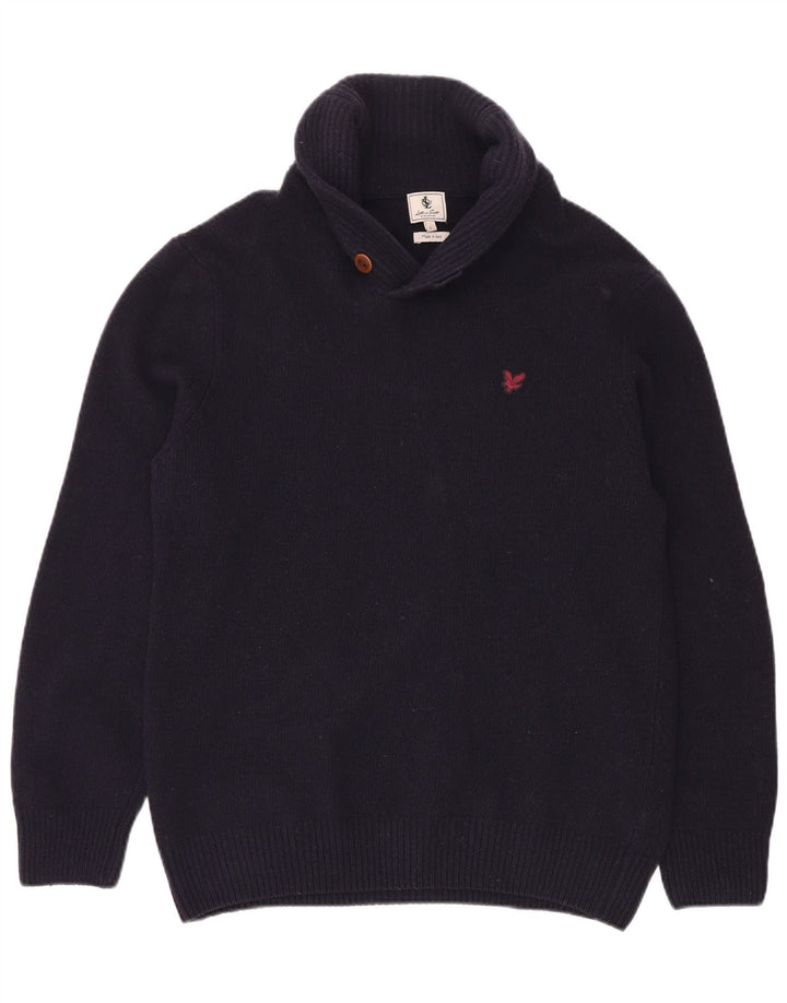 Мужской джемпер с отложным воротником Lyle & Scott, большой темно-синий шерстяной свитер