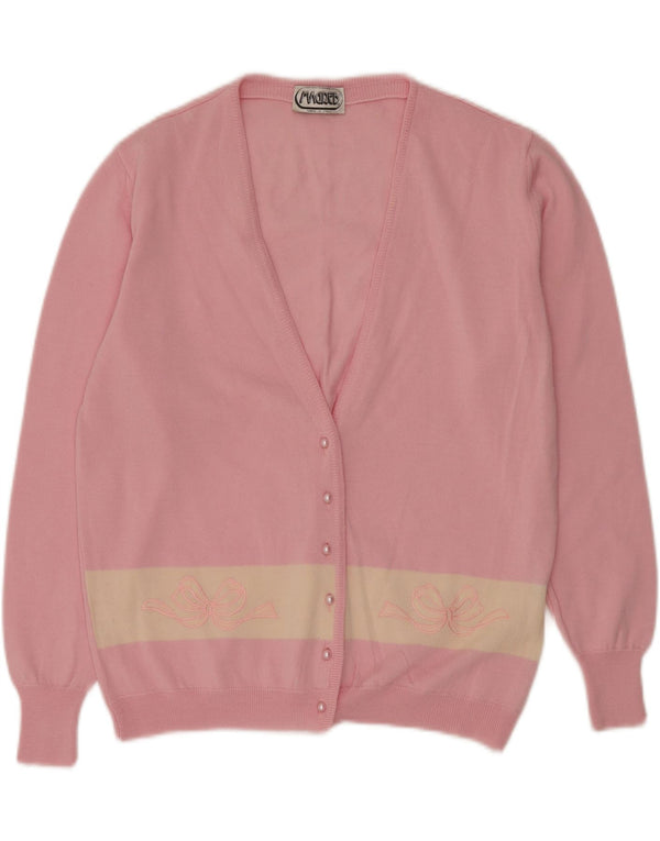 ВИНТАЖНЫЙ женский кардиган-свитер UK 14, средний розовый цвет с цветными блоками, новая шерсть