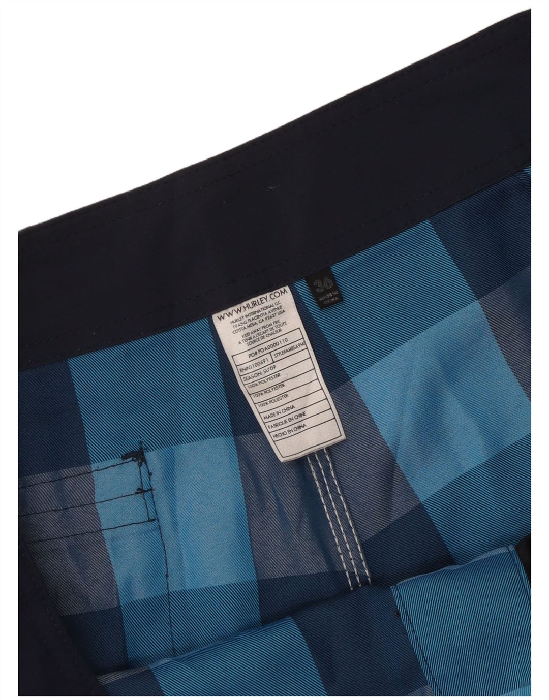 Мужские шорты для плавания Hurley с рисунком, большие синие, полиэстер в клетку