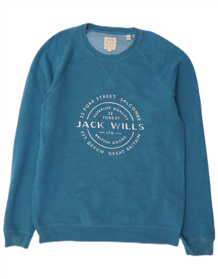 Мужской свитшот с рисунком Jack Wills, хлопковый джемпер среднего синего цвета