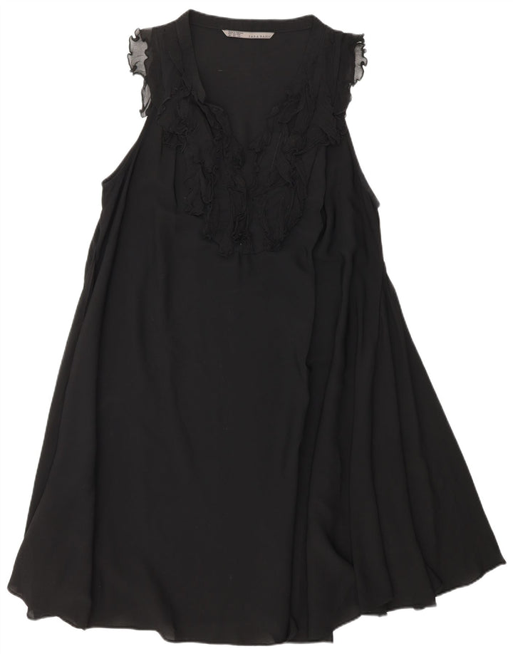 ZARA Womens Ruffle Front A-Line Dress UK 18 XL Black Polyester