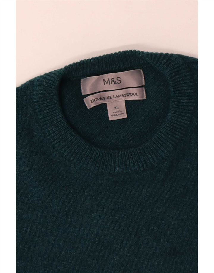 Мужской джемпер с круглым вырезом Marks & Spencer XL, зеленый из овечьей шерсти
