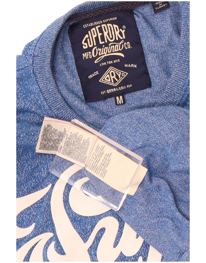Мужская футболка с рисунком Superdry, хлопковая футболка среднего синего цвета с крапинками