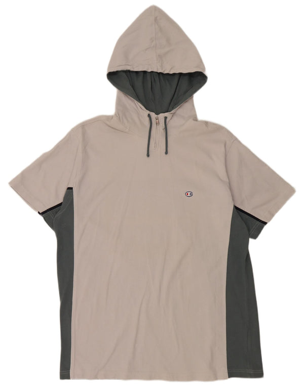 Мужская футболка CHAMPION с капюшоном на молнии, топ 2XL, белый хлопок с цветными блоками