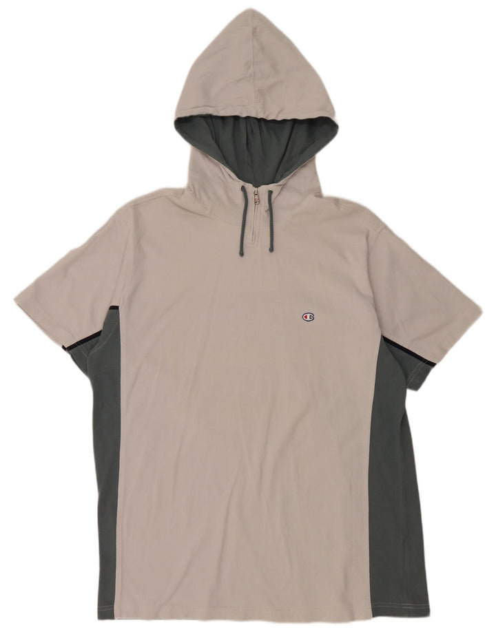 Мужская футболка CHAMPION с капюшоном на молнии, топ 2XL, белый хлопок с цветными блоками