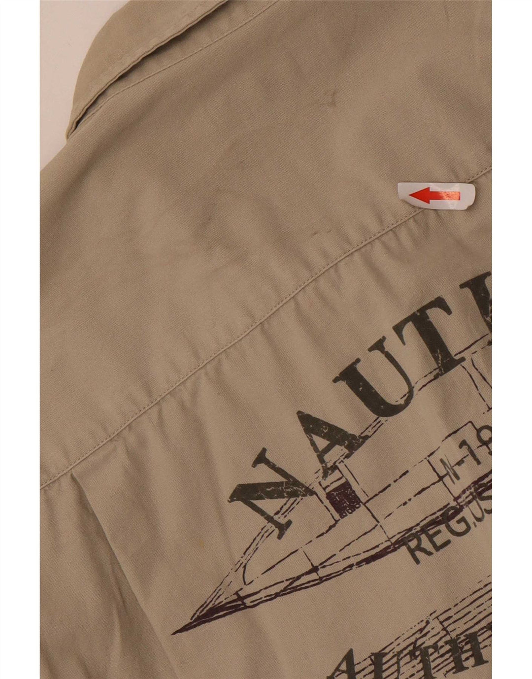 Мужская рубашка с коротким рукавом Nautica, бежевая, хлопковая, среднего размера