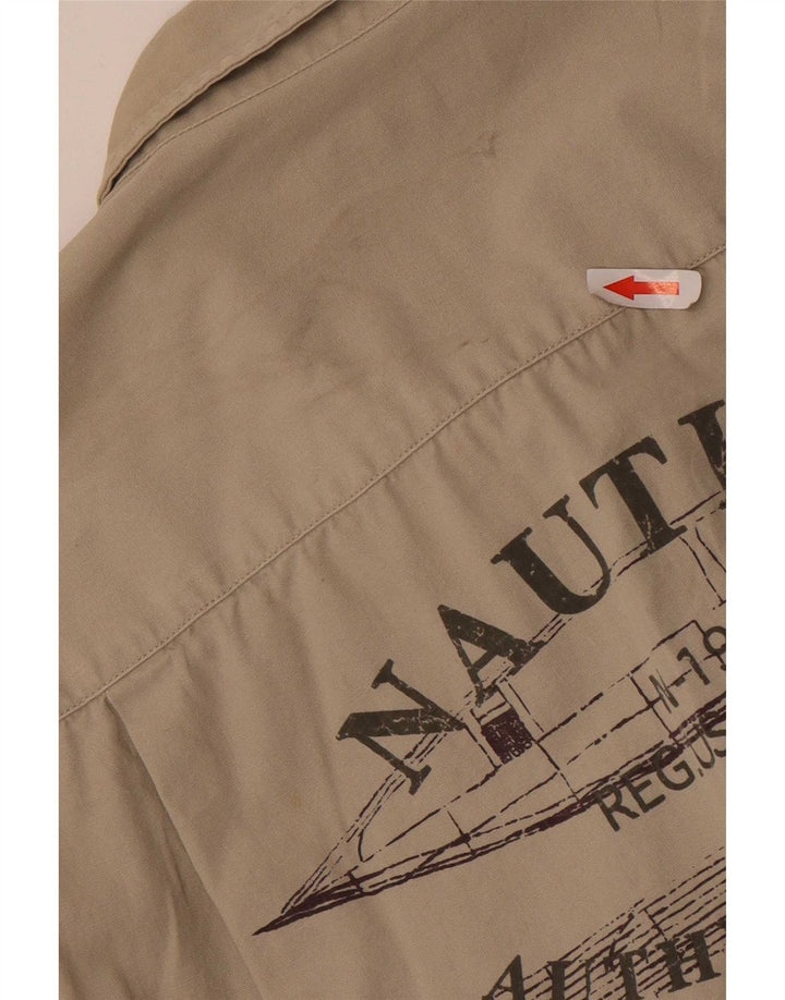 Мужская рубашка с коротким рукавом Nautica, бежевая, хлопковая, среднего размера