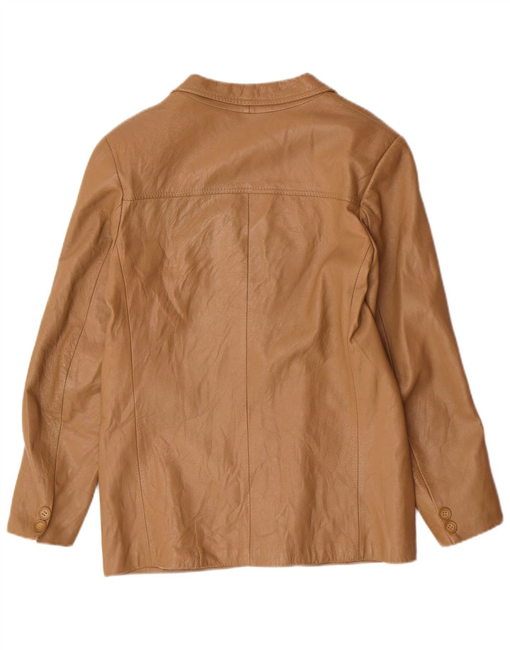 Винтажный женский пиджак на 2 пуговицах IT 44 Средний Бежевый Кожаный Классический Классический