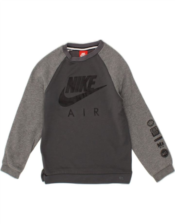 NIKE Girls Graphic Sweatshirt Jumper 10-11 Years Medium  Grey Colourblock Vintage Nike and Second-Hand Nike from Messina Hembry 