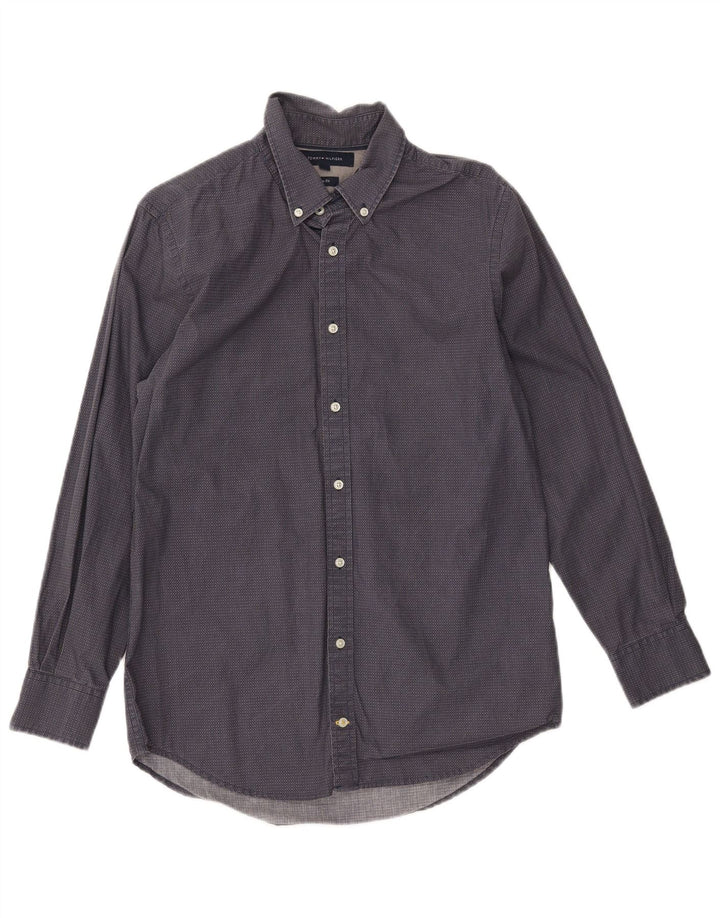 TOMMY HILFIGER Мужская рубашка приталенного кроя, средний темно-синий пятнистый хлопок