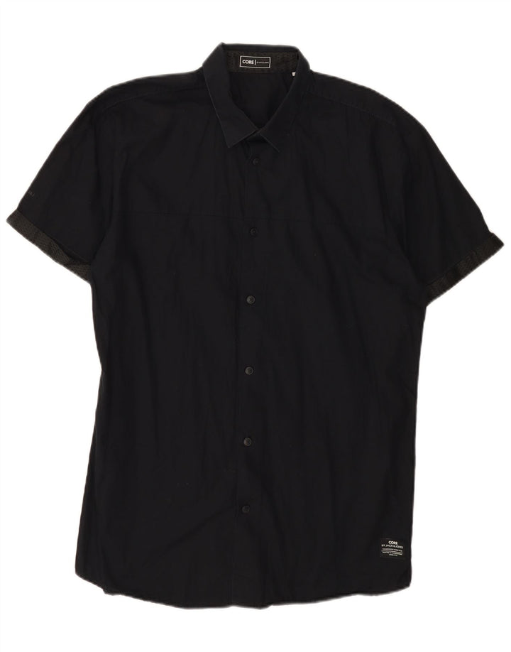 Мужская рубашка с коротким рукавом Jack & Jones, большая черная хлопковая ткань