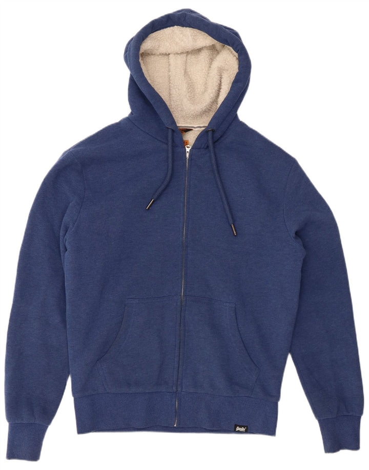 Мужской свитер с капюшоном на молнии Superdry, маленький синий, хлопок