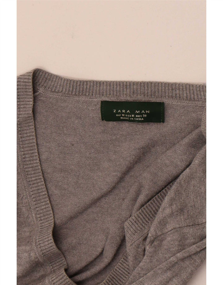 Мужской джемпер с v-образным вырезом Zara, средний серый в крапинку