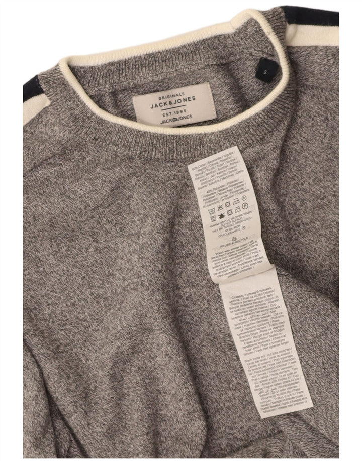 JACK & JONES Mens Crew Neck Jumper Sweater Small Grey Colourblock Cotton