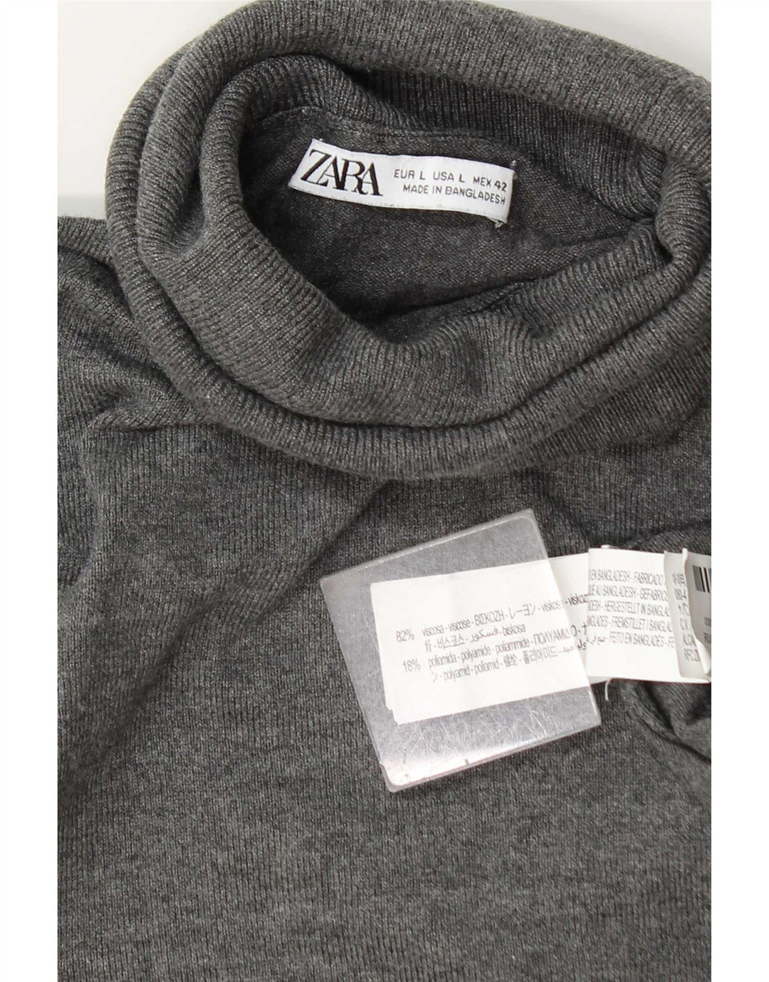 Женский джемпер с высоким воротником Zara UK 16, большой серый вискоза