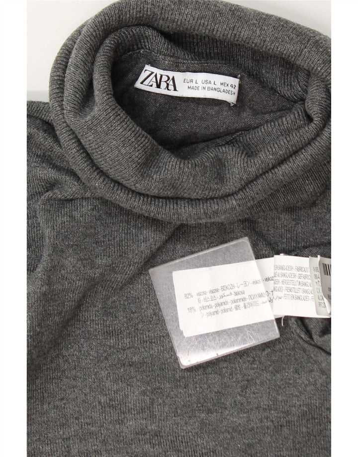 Женский джемпер с высоким воротником Zara UK 16, большой серый вискоза