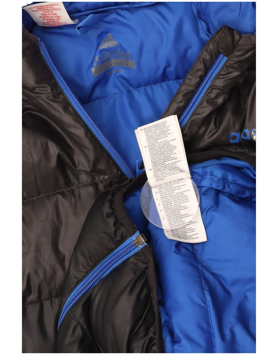 Утепленная куртка ADIDAS для мальчиков с капюшоном 13-14 лет, черный полиэстер с цветными блоками