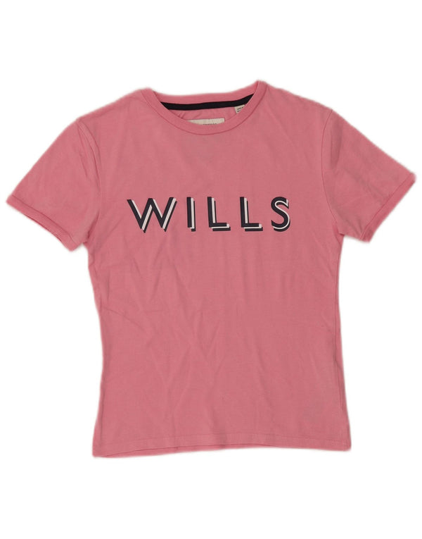 Женская укороченная футболка с графическим рисунком JACK WILLS UK 6 XS, розовый хлопок
