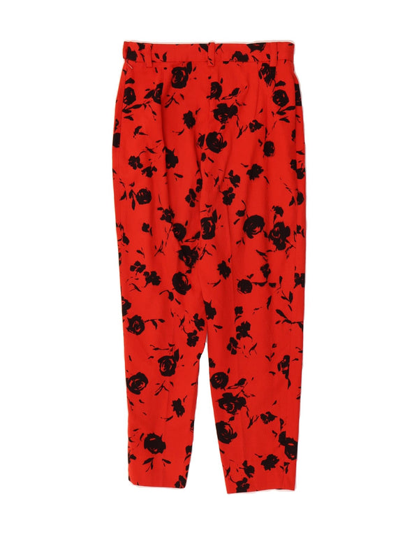 SEVENTY Womens Slim Casual Trousers IT 42 Medium W28 L26 Red Floral Cotton