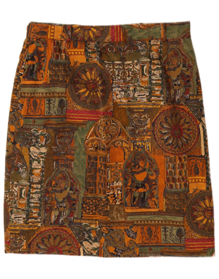 ВИНТАЖНАЯ женская юбка-карандаш W28, хлопок среднего коричневого цвета с геометрическим рисунком