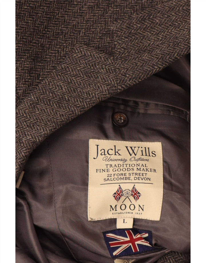Мужской пиджак Jack Wills на 2 пуговицах UK 40, большой серый шерстяной узор с узором «в елочку»