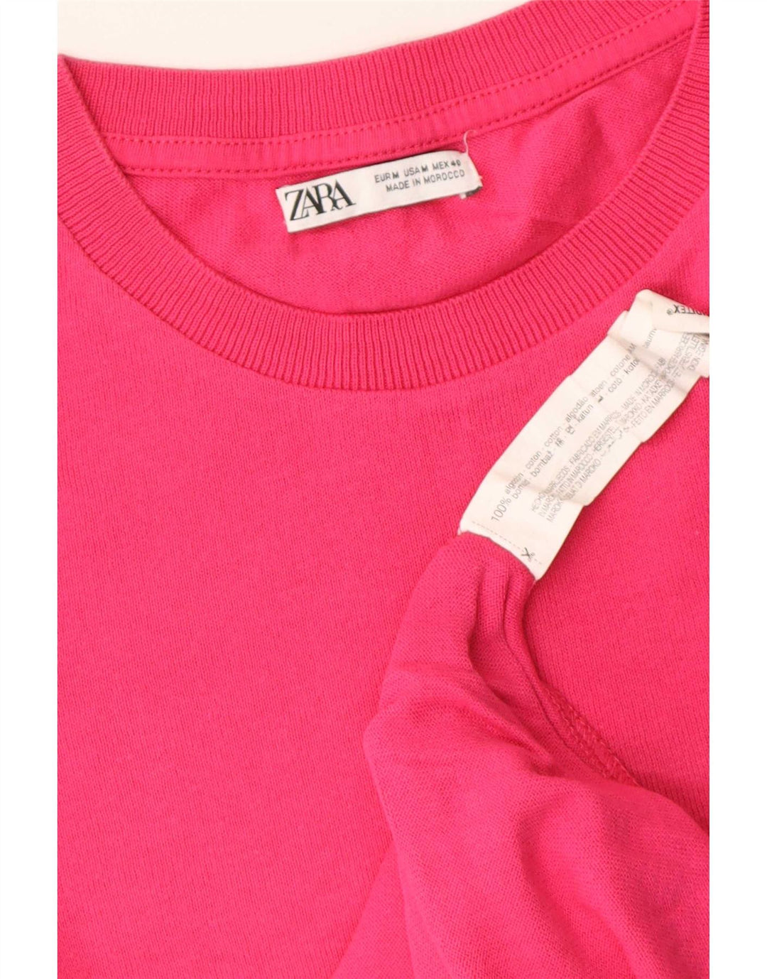 Женская футболка Zara Top UK 14, хлопковый средний розовый цвет