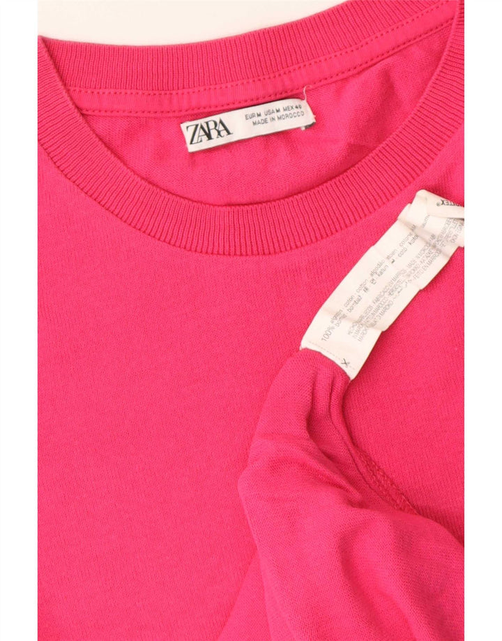 Женская футболка Zara Top UK 14, хлопковый средний розовый цвет