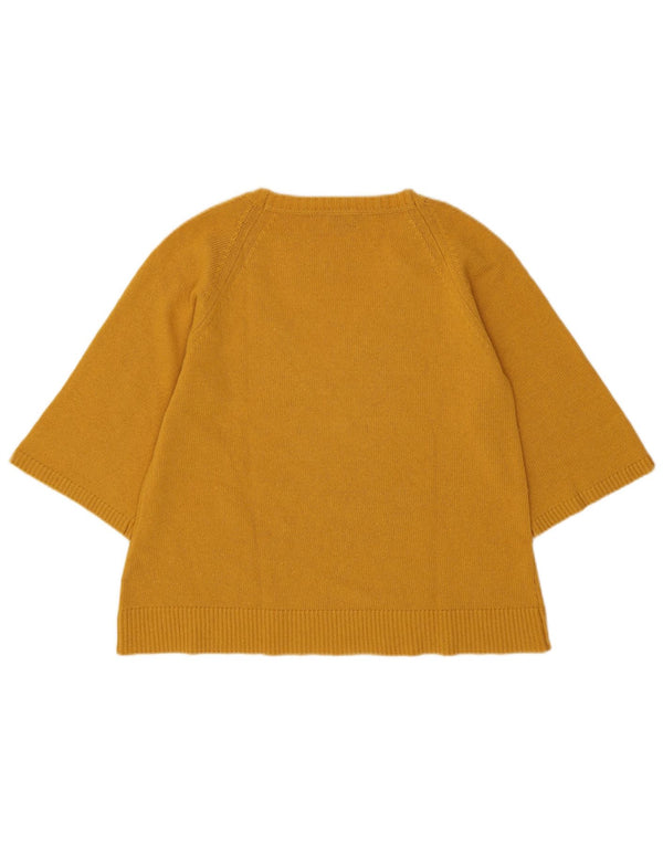Женский джемпер с короткими рукавами и v-образным вырезом Massimo Dutti UK 14, средний желтый