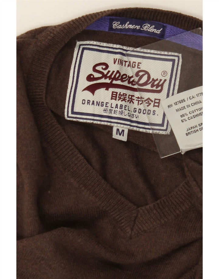 SUPERDRY Mens V-Neck Jumper Sweater Medium Brown Cotton Vintage Superdry and Second-Hand Superdry from Messina Hembry 