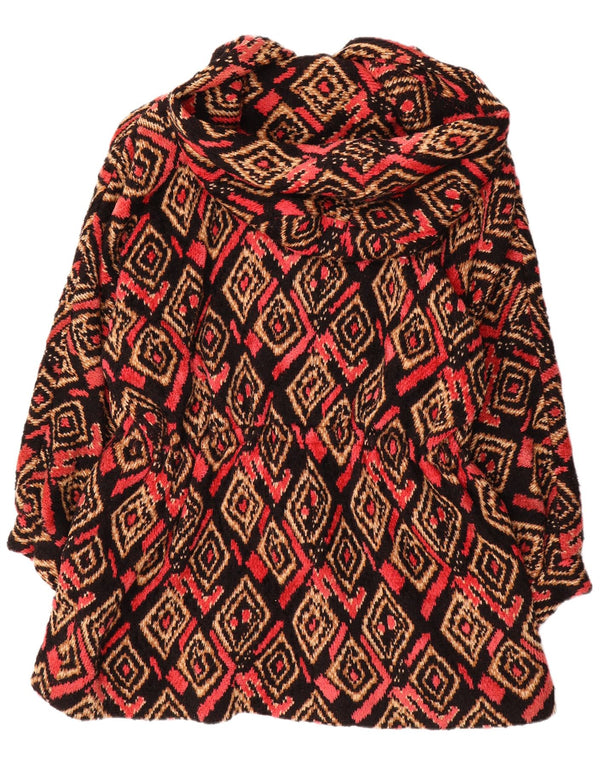 VINTAGE Womens Hooded Overcoat UK 20 2XL Black Ikat