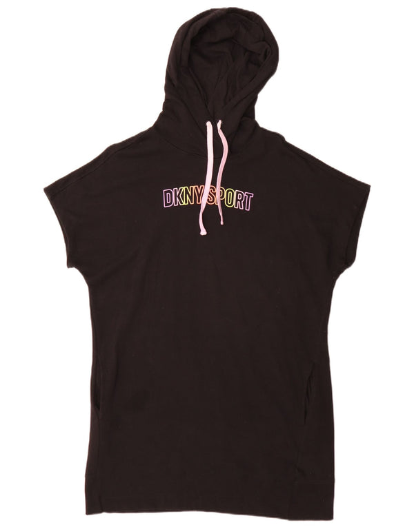 Женское платье-футболка с капюшоном и графическим рисунком Dkny UK 14, большое черное хлопковое спортивное платье