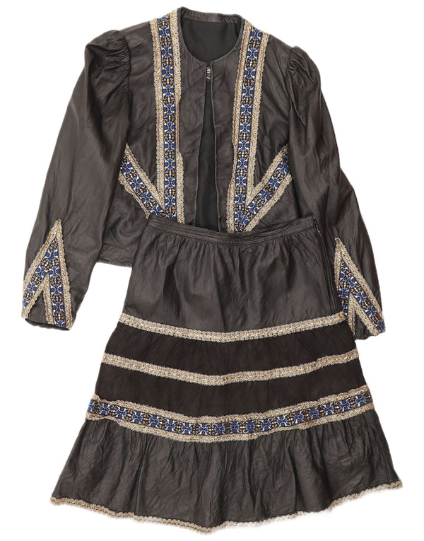 Винтажная женская кожаная юбка из 2 предметов IT 44 Medium W28 Черный цветной блок