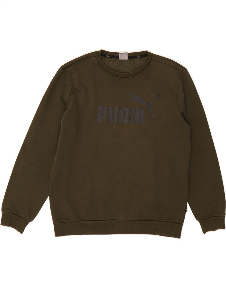 PUMA Mens Graphic Sweatshirt Jumper Large Khaki Cotton Vintage Puma and Second-Hand Puma from Messina Hembry 