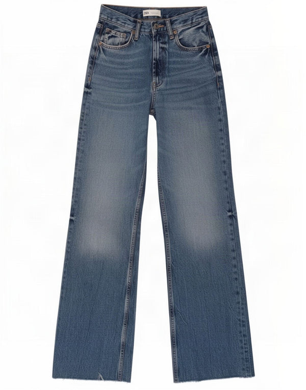 Zara Женские широкие джинсы с высокой талией и широкими штанинами EU 32 2XS W22 L33 Синий хлопок