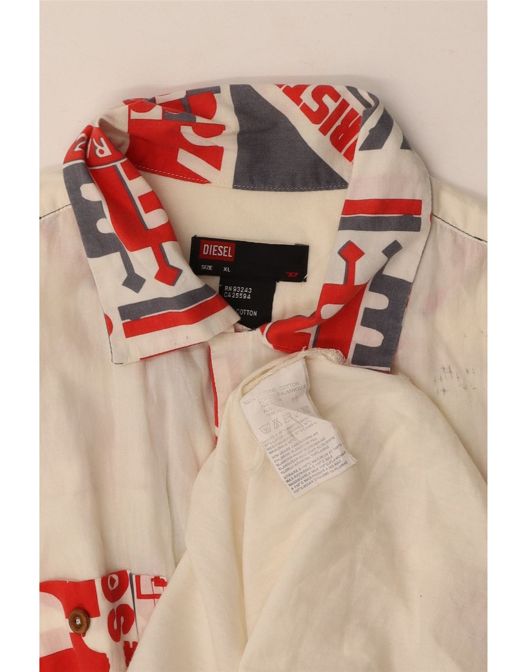 Мужская рубашка DIESEL с коротким рукавом и рисунком, белый цвет, хлопок с цветными блоками