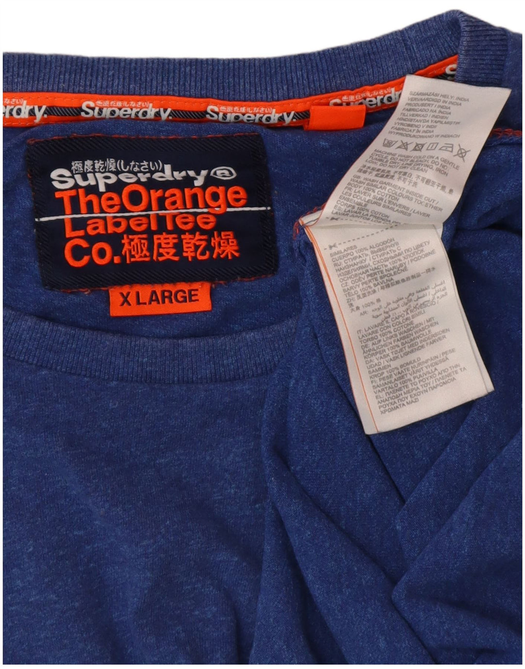 SUPERDRY Мужская футболка Top XL из синего хлопка с крапинками