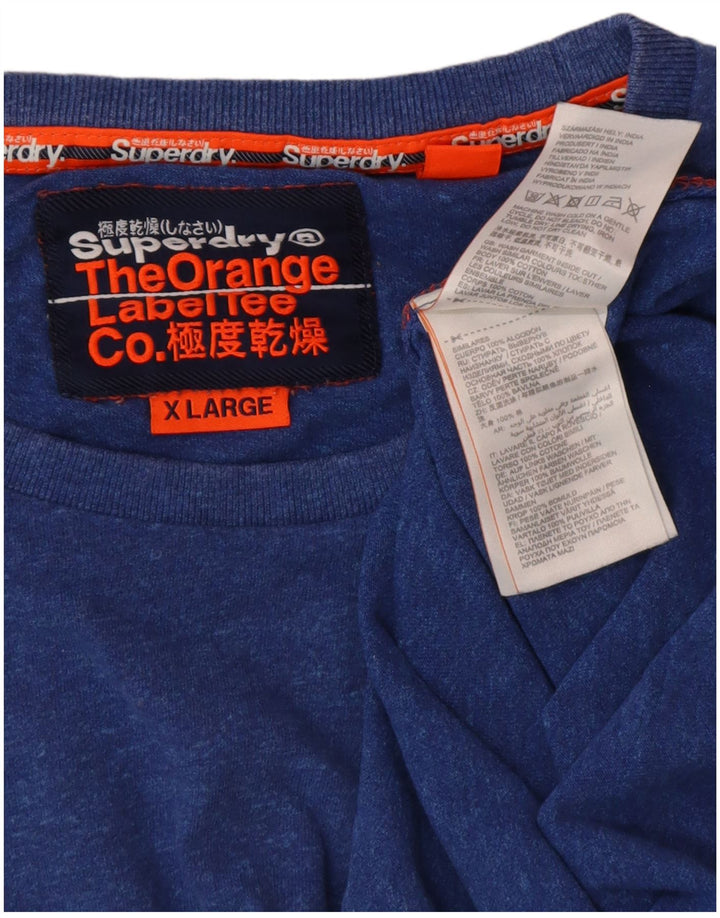 SUPERDRY Мужская футболка Top XL из синего хлопка с крапинками