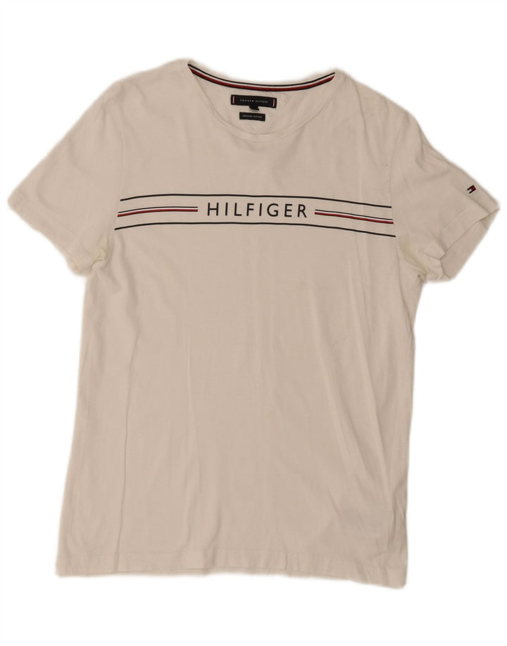 Tommy Hilfiger Мужская футболка с рисунком Топ среднего размера, белый хлопок