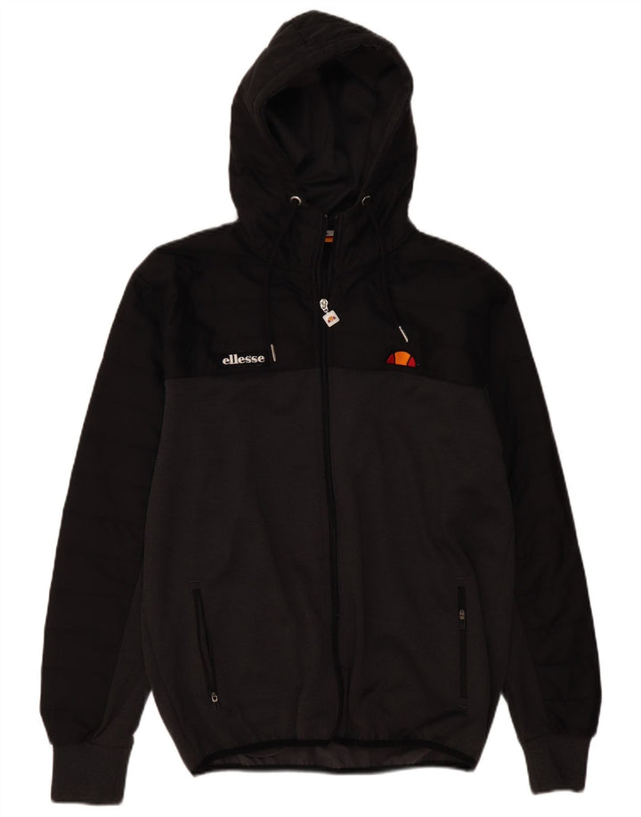 Ellesse Мужской свитер с капюшоном на молнии, большой серый, полиэстер с цветными блоками