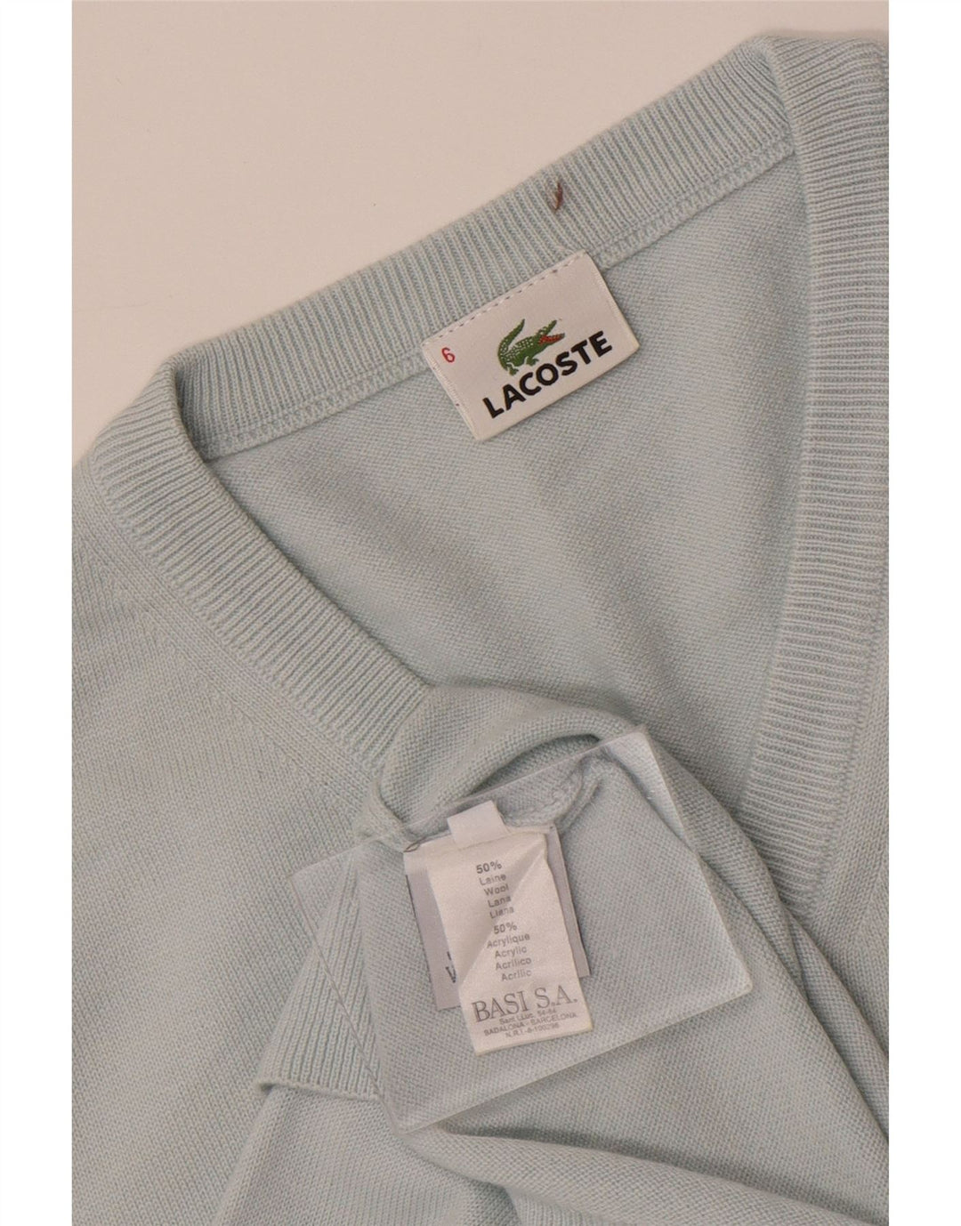 Мужской джемпер с v-образным вырезом Lacoste, размер 6 XL, синяя шерсть