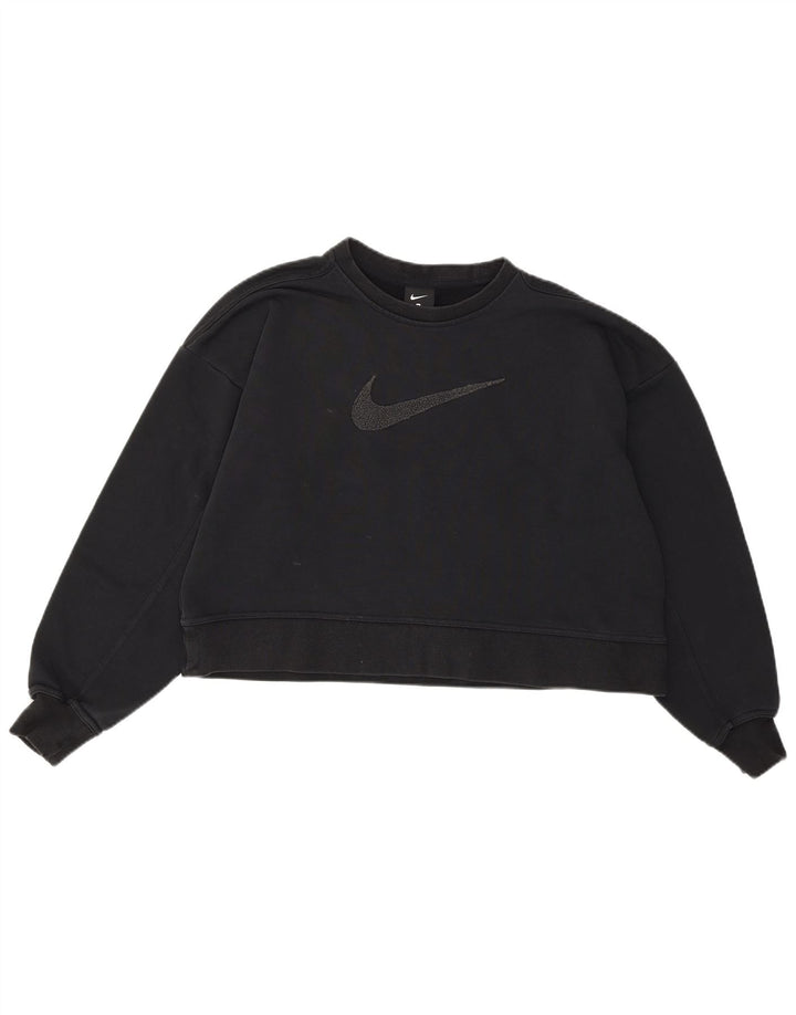 NIKE Womens Oversized Crop Graphic Sweatshirt Jumper UK 10 Small Black