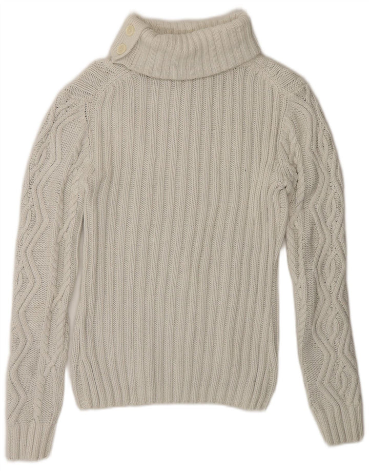 TOMMY HILFIGER Womens Roll Neck Jumper Sweater UK 12 Medium Off White