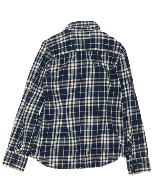 Женская фланелевая рубашка Superdry UK 14, большой размер, темно-синяя клетка, хлопок