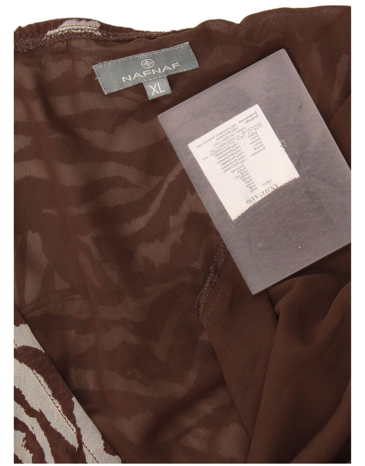 Naf Naf Женская асимметричная юбка XL W36 Коричневая полиэстер с животным принтом