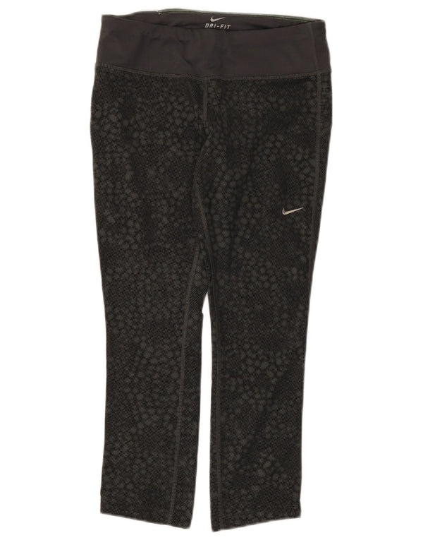 Женские леггинсы-капри Nike Dri Fit UK 8, маленькие черные, полиэстер с геометрическим рисунком