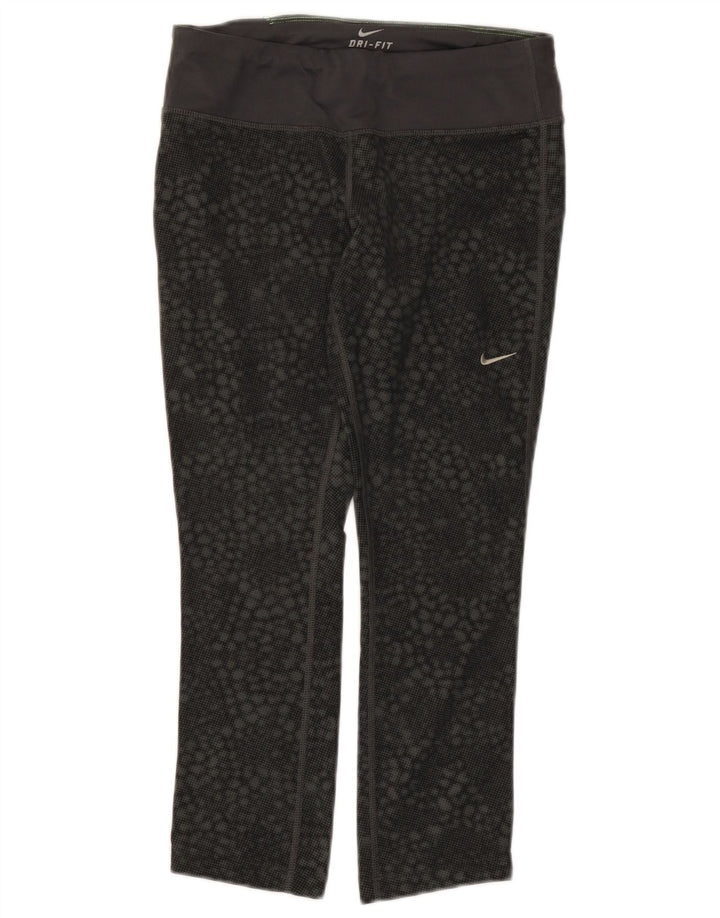 Женские леггинсы-капри Nike Dri Fit UK 8, маленькие черные, полиэстер с геометрическим рисунком