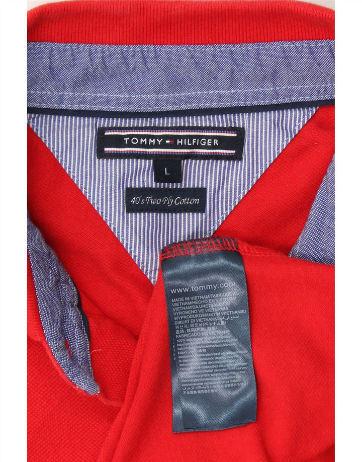 TOMMY HILFIGER Mens Polo Shirt Large Red Cotton Vintage Tommy Hilfiger and Second-Hand Tommy Hilfiger from Messina Hembry 