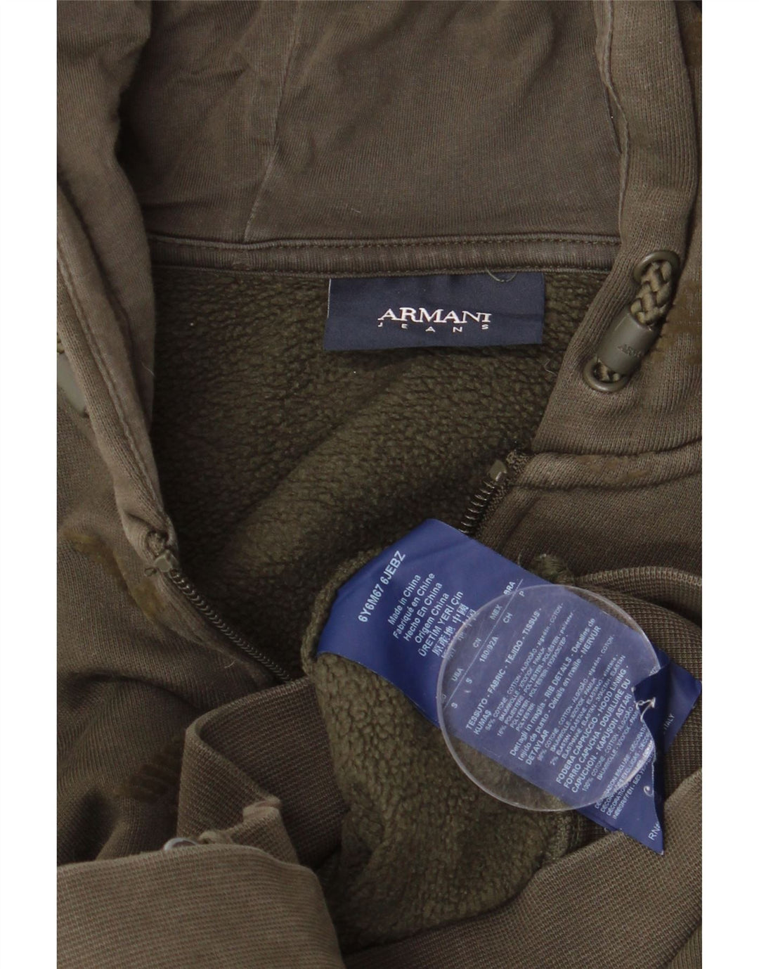 Armani Jeans Мужской свитер с капюшоном на молнии с графическим рисунком, маленький цвет хаки, хлопок